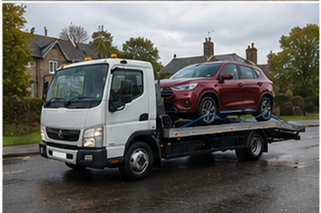 Flatbed recovery truck attending a breakdown in Coventry